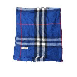 Burberry Designer Blue Red Black White Plaid Scarf Scarves Wrap